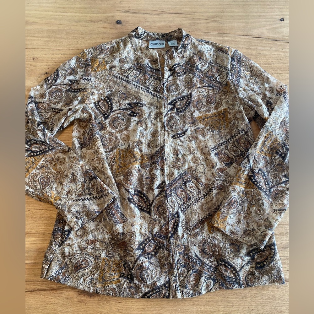 Chico's‎ Lace Overlay Jacket in Earth Tones women’s 0 Preloved